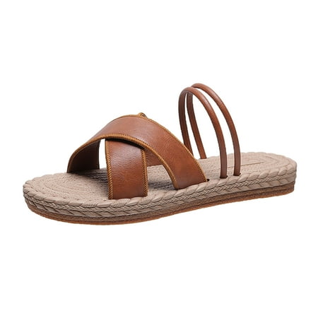 Sandals Women Ladies Fashion Solid Color Leather Strap Open Toed Straw Woven Sole Flat Sandals
Sandals Women Ladies Fashion Solid Color Leather Strap Open Toed Straw Woven Sole Flat Sandals