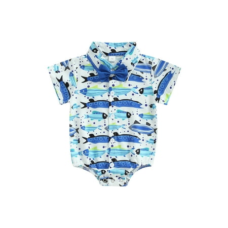 Binpure Baby Boy Romper Short Sleeve Turn-down Collar Fish Print Summer Bodysuit with Bow Tie
Binpure Baby Boy Romper Short Sleeve Turn-down Collar Fish Print Summer Bodysuit with Bow Tie