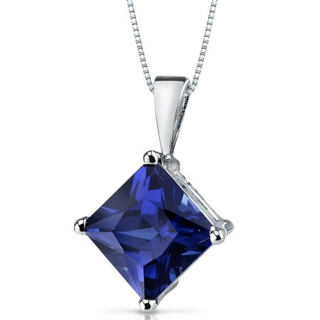 Peora 3.50 Ct Princess Cut Created Blue Sapphire 14K White Gold Pendant, 18