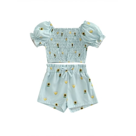 EYIIYE Baby Girl Summer 2PCS Set Puff Short Sleeve Heart/Sunflower Print Off Shoulder Crop Tops and Shorts 9 Months-4 Years
EYIIYE Baby Girl Summer 2PCS Set Puff Short Sleeve Heart/Sunflower Print Off Shoulder Crop Tops and Shorts 9 Months-4 Years