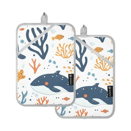 Whales and Coral Oven Mitts 2 Pcs Pot Holders Sets Heat Resistant for Kitchen Cooking Baking 7 x9.8
Whales and Coral Oven Mitts 2 Pcs Pot Holders Sets Heat Resistant for Kitchen Cooking Baking 7 x9.8