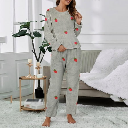 ZHIYU Women Casual Pajamas Sets Coral Fleece Long Sleeve Tops And Long Pants Strawberry Printing Sleepwear Two Piece Set
ZHIYU Women Casual Pajamas Sets Coral Fleece Long Sleeve Tops And Long Pants Strawberry Printing Sleepwear Two Piece Set