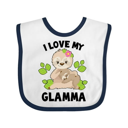 Inktastic Cute Sloth I Love My Glamma with Green Leaves Gift Baby Boy or Baby Girl Bib