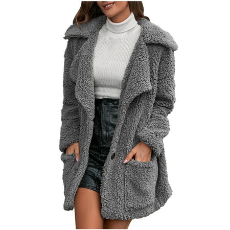 Womens Winter Long Coats Lapel Warm Thick Faux Fur Jacket Solid Long Sleeve Loose Overcoat Outerwear With Pockets
Womens Winter Long Coats Lapel Warm Thick Faux Fur Jacket Solid Long Sleeve Loose Overcoat Outerwear With Pockets