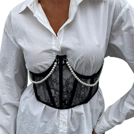 SunHLX Women Corset See Through Lace Metal Chain Faux Pearl Overbust Tight Waist Cincher for Adult
SunHLX Women Corset See Through Lace Metal Chain Faux Pearl Overbust Tight Waist Cincher for Adult