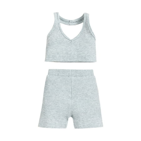 JYYYBF Toddler Baby Girl Knitted Outfit Sleeveless Halter Vest Tops Basic Plain Shorts 2pcs Tracksuit Summer Sets Grey 3-6 Months
JYYYBF Toddler Baby Girl Knitted Outfit Sleeveless Halter Vest Tops Basic Plain Shorts 2pcs Tracksuit Summer Sets Grey 3-6 Months