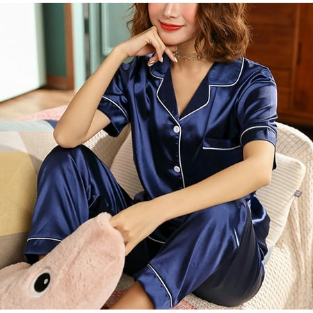 2-Piece Sexy Women s Long Sleeves Pajamas Satin Button Top Pants Smooth Soft Nightwear Sleepwear Homewear
2-Piece Sexy Women s Long Sleeves Pajamas Satin Button Top Pants Smooth Soft Nightwear Sleepwear Homewear