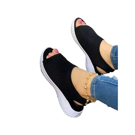 

Lacyhop Womens Adjustable Ankle Elastic Slippers Low Wedge Flying Weaving Sport Slip On Walking Shoes
