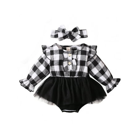 JYYYBF 0-18M 2Pcs Newborn Girls Christmas Romper Dress Flare Sleeve Plaid Mesh Ruffles Button Down Tulle Skirt Jumpsuit+Headwear Black White 6-12 Months
JYYYBF 0-18M 2Pcs Newborn Girls Christmas Romper Dress Flare Sleeve Plaid Mesh Ruffles Button Down Tulle Skirt Jumpsuit+Headwear Black White 6-12 Months