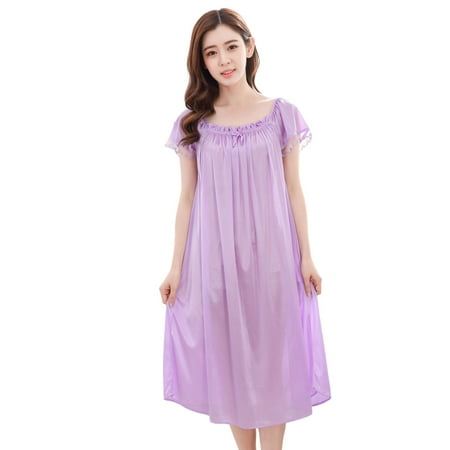 harmtty Women Pajamas Solid Color Short Sleeves Lace Patchwork Loose Type Lightweight Women Sleeping Dress for Adult Light Purple
harmtty Women Pajamas Solid Color Short Sleeves Lace Patchwork Loose Type Lightweight Women Sleeping Dress for Adult Light Purple