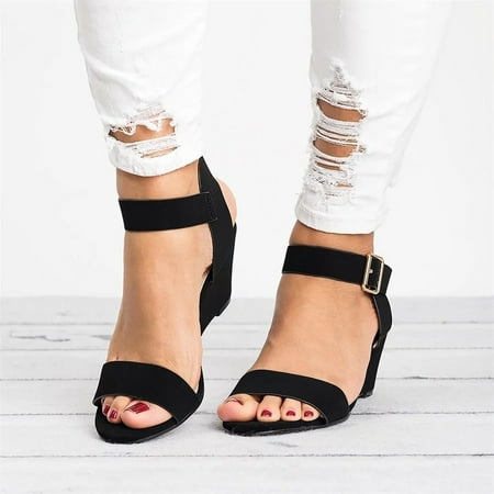 

Women s Ladies Fashion Solid Wedges Heel Buckle Strap Roman Shoes Sandals