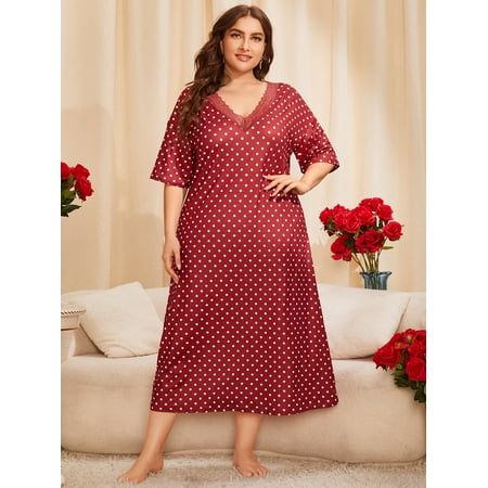 Red Casual Women s Plus Polka Dot Print Lace Trim Drop Shoulder Night Dress 2XL(16) Y22001D
Red Casual Women s Plus Polka Dot Print Lace Trim Drop Shoulder Night Dress 2XL(16) Y22001D