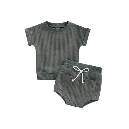 Bagilaanoe Baby Girls Boys 2pcs Summer Outfits 6 12 18 24 Months Short Sleeve Waffle Tops + Elastic Waist Shorts
Bagilaanoe Baby Girls Boys 2pcs Summer Outfits 6 12 18 24 Months Short Sleeve Waffle Tops + Elastic Waist Shorts