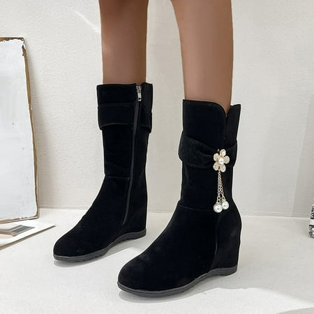 ERTUTUYI Women Mid Calf Boots Autumn And Winter Fashion And Comfortable Solid Color Round Toe Side Zipper Pearl Decorated Black 39
ERTUTUYI Women Mid Calf Boots Autumn And Winter Fashion And Comfortable Solid Color Round Toe Side Zipper Pearl Decorated Black 39