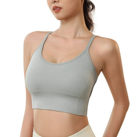 

RYRJJ Clearance Women s Longline Sports Bra Tank Padded Camisole Bras for Women Crisscross Strappy Back Workout Yoga Bras Vest Gym Running(Gray XL)