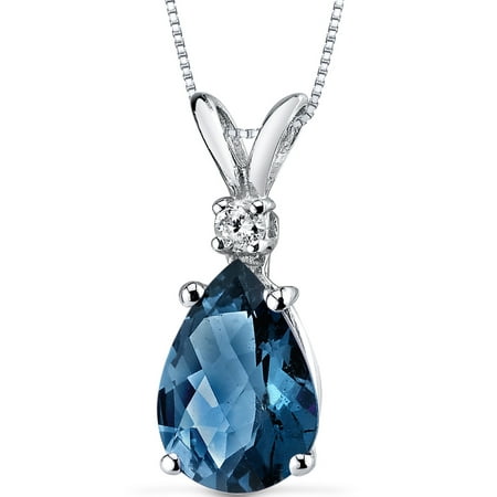 Peora 2.00 Ct Pear Cut London Blue Topaz 14K White Gold Pendant with Diamond Accent, 18