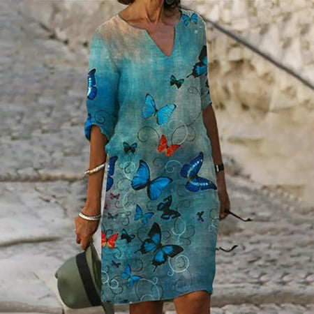 Leesechin Womens Dresses Clearance 3/4 Sleeves Dresses Flowers Printed Waist Sundress V-Neck Knee-length Dress
Leesechin Womens Dresses Clearance 3/4 Sleeves Dresses Flowers Printed Waist Sundress V-Neck Knee-length Dress