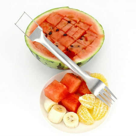 Oiur Watermelon Fork Slicer Creative Dual Head Stainless Steel Summer Watermelon Fruit Cutting Fork Home Supply