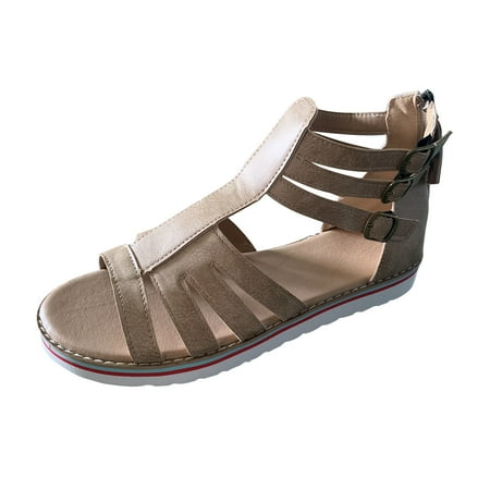 TTQLVZJGSE Women s Simple Summer Comfortable Lightweight Flat Bottom Slope with Casual Sandals 2021 Summer New Thick-soled Comfortable Roman Sandals Shoes