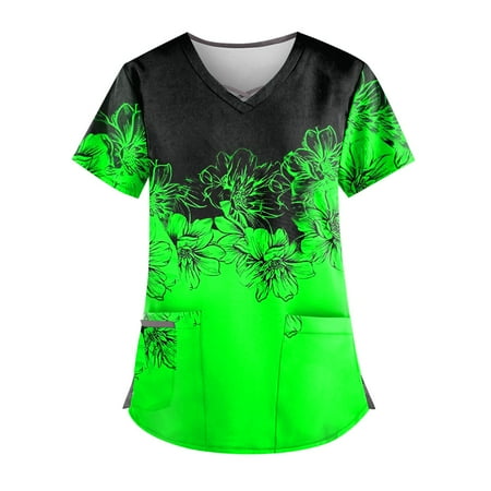 QAZXD Womens Summer Tops Graphic Prints V-Neck Short Sleeve Scrub Tops with Two Pockets T-shirts Green S
QAZXD Womens Summer Tops Graphic Prints V-Neck Short Sleeve Scrub Tops with Two Pockets T-shirts Green S