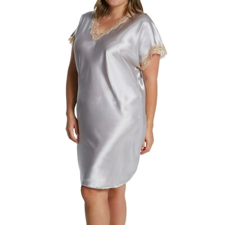 Women s Shadowline 4503X Plus Charming Charmeuse Sleep Gown (Silver 2X)