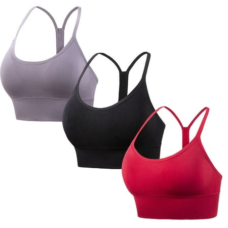 

3PCS Racerback Sports Bras Padded Y-shape Back Cropped Bras for Yoga Workout Fitness Low Impact SET 02 XL