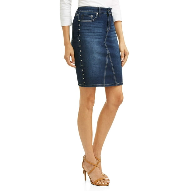 Margarita Studded Side Stretch Denim Pencil Skirt Women's