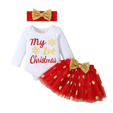 Girls Long Sleeve Christmas Letter Printed Romper Bodysuit Dot Tulle Skirts Headbands Outfits For 12-18 Months
Girls Long Sleeve Christmas Letter Printed Romper Bodysuit Dot Tulle Skirts Headbands Outfits For 12-18 Months