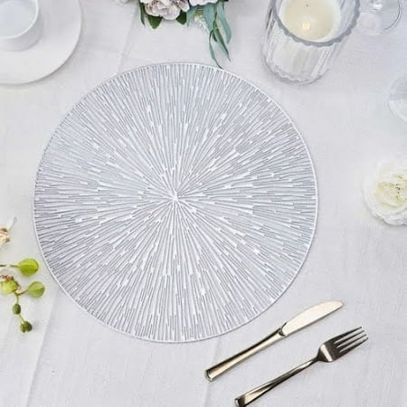 6 Pack | 15 Silver Round Vinyl Placemats | Non Slip Dining Table Placemats with Spiked Design
6 Pack | 15 Silver Round Vinyl Placemats | Non Slip Dining Table Placemats with Spiked Design