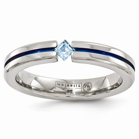 Edward Mirell Jewelry Collection Titanium Blue Topaz and Blue Anodized 4mm Band Ring by Roy Rose Jewelry ~ Size 6