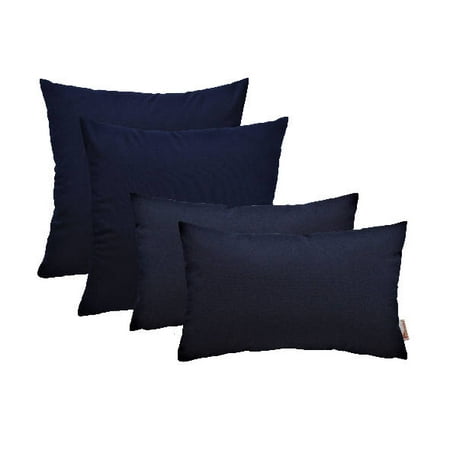 Set of 4 Outdoor Square & Rectangle Throw Pillows Sunbrella Navy- Choose Size