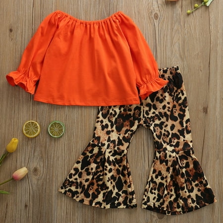Todddler Baby Girl Fall Outfit Clothes Ruffle Off Shoulder T-shirt Tops+Leopard Bell Bottoms Pants Clothes
Todddler Baby Girl Fall Outfit Clothes Ruffle Off Shoulder T-shirt Tops+Leopard Bell Bottoms Pants Clothes