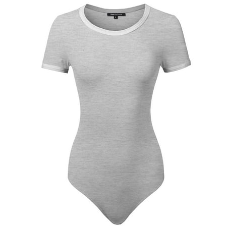 FashionOutfit Women's Classic Solid Short Sleeve Contrast Binding Detail Bodysuit