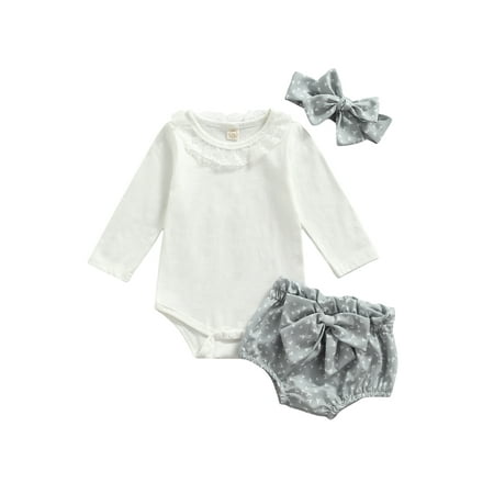 Nokpsedcb Infant Baby Girls Boys 3PCS Spring Fall Clothes Sets Lace Collar Solid Romper Bow Bloomers Shorts Grey 3-6 Months
Nokpsedcb Infant Baby Girls Boys 3PCS Spring Fall Clothes Sets Lace Collar Solid Romper Bow Bloomers Shorts Grey 3-6 Months