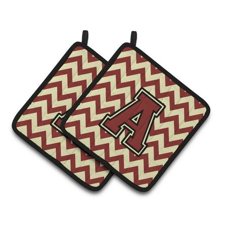 Letter A Chevron Maroon and Gold Pair of Pot Holders
