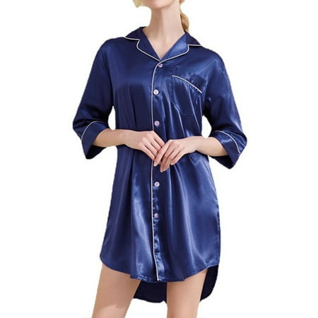 Women s Satin Sleep Shirt Button Down Sleepwear Lightweight Short Sleeping Dress Collared 3/4 Sleeve Nightshirt Silk Summer Loungewear Lounge Navy Blue X-Large
Women s Satin Sleep Shirt Button Down Sleepwear Lightweight Short Sleeping Dress Collared 3/4 Sleeve Nightshirt Silk Summer Loungewear Lounge Navy Blue X-Large