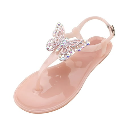 Women s Fashion Casual Flats Rhinestone Round Toe Sandals Buckle Strap Shoes