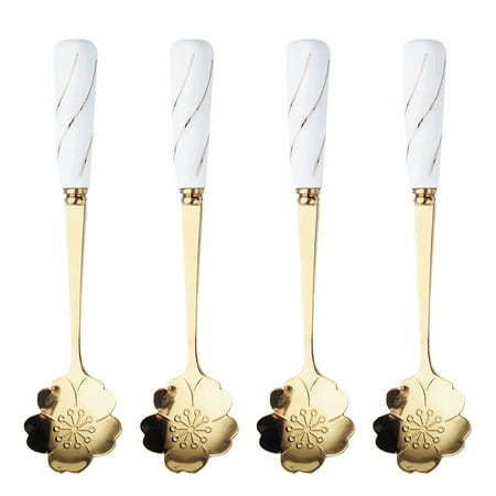 4pcs Delicate Flower-shaped Coffee Scoop Ice Cream Spoon Durable Dessert Spoon