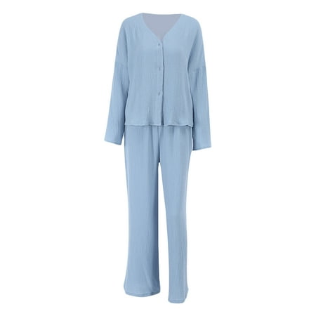 Women s Loungewear Set Solid Long Sleeve V-Neck Button Tops + Loose Pants 2 Pieces Sleepwear
Women s Loungewear Set Solid Long Sleeve V-Neck Button Tops + Loose Pants 2 Pieces Sleepwear