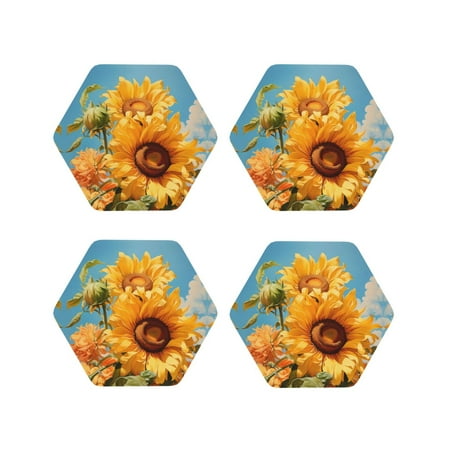 Drink Coasters Set of 4 sunflower blue sky Leather Coasters for Coffee Table Protector Heat Resistant Cute Coasters for Home Decor Housewarming Gifts Bar Kitchen 4 Inch Hexagon
Drink Coasters Set of 4 sunflower blue sky Leather Coasters for Coffee Table Protector Heat Resistant Cute Coasters for Home Decor Housewarming Gifts Bar Kitchen 4 Inch Hexagon