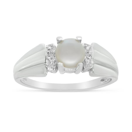 10k White Gold Freshwater Cultured Pearl And Diamond Ring