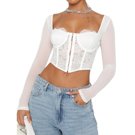 Jxzom Women Long Sleeve Lace Patchwork Crop Top Corset Slim Fit Square Neck Solid Color Top
Jxzom Women Long Sleeve Lace Patchwork Crop Top Corset Slim Fit Square Neck Solid Color Top