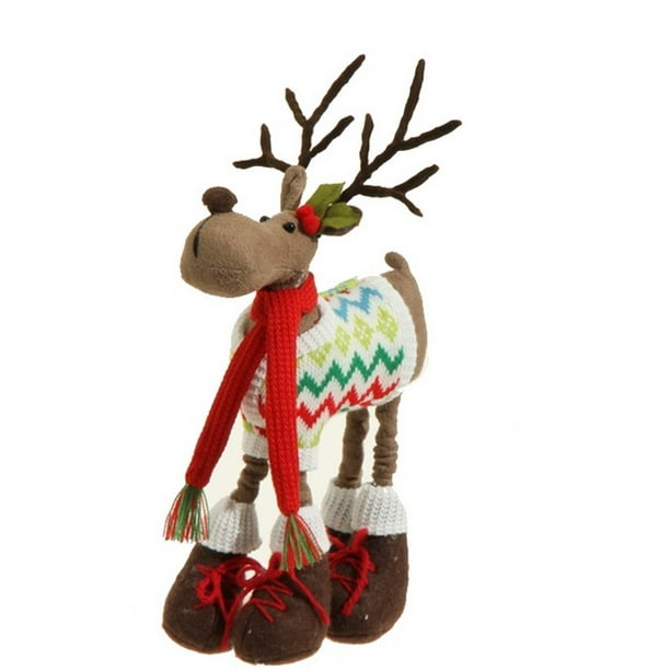 12" Merry & Bright Faux Suede Plush Reindeer in a Knit Sweater Christmas Figure Decoration