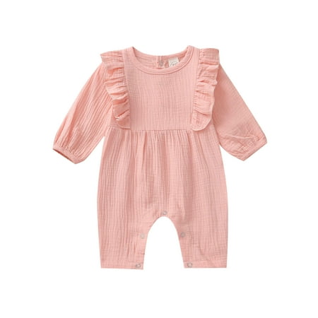 Sunisery Newborn Baby Girl Jumpsuit Long Sleeve Ruffle Romper Cotton Linen Solid One-Piece Outfits Clothes Pink 12-18 Months
Sunisery Newborn Baby Girl Jumpsuit Long Sleeve Ruffle Romper Cotton Linen Solid One-Piece Outfits Clothes Pink 12-18 Months