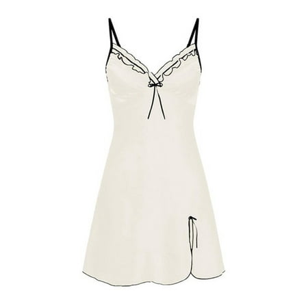 

EHTMSAK Full Slip Babydoll for Women Teddy Satin Spaghetti Strap Lingerie Sexy Nightgown Chemise White 2XL