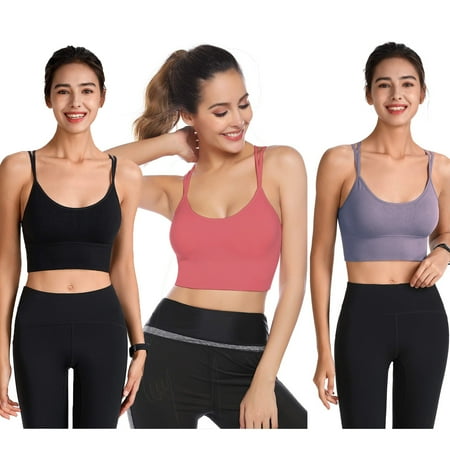 Women s Strappy Sports Bra with Pad 3 Pcs Sexy Crisscross Back Medium Size Support Yoga Bra for Workout Running Fitness Tank Tops Black Purple and Red
Women s Strappy Sports Bra with Pad 3 Pcs Sexy Crisscross Back Medium Size Support Yoga Bra for Workout Running Fitness Tank Tops Black Purple and Red