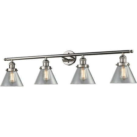 Polished Nickel Tone Bathroom Vanity 44 Wide Clear Glass Steel/Cast Brass Medium Base LED 4 Light Fixture
Polished Nickel Tone Bathroom Vanity 44 Wide Clear Glass Steel/Cast Brass Medium Base LED 4 Light Fixture
