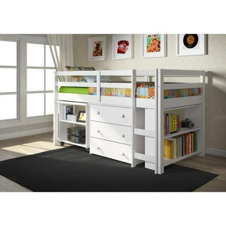 Donco Kids Low Study Loft Desk Twin Bed with Chest and