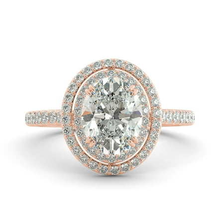 3.08 ct Oval Cut Brilliant Moissanite & Diamond Halo Engagement Ring 14k R Gold