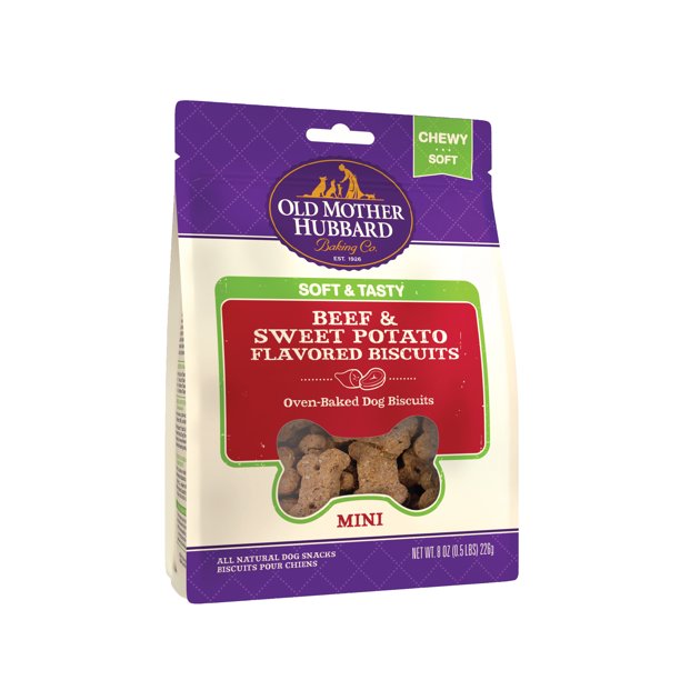 Old Mother Hubbard Soft & Tasty Beef & Sweet Potato Biscuit Baked Dog Treats, Mini, 8 Ounce Bag